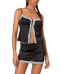 Edikted Feyra Satin Button Front Tank Top