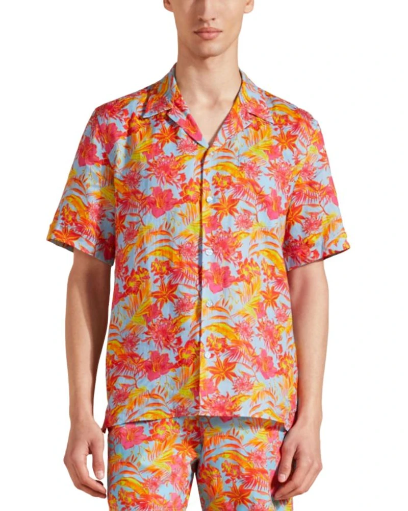 Charli Tahiti Flowers Print Linen Camp Shirt