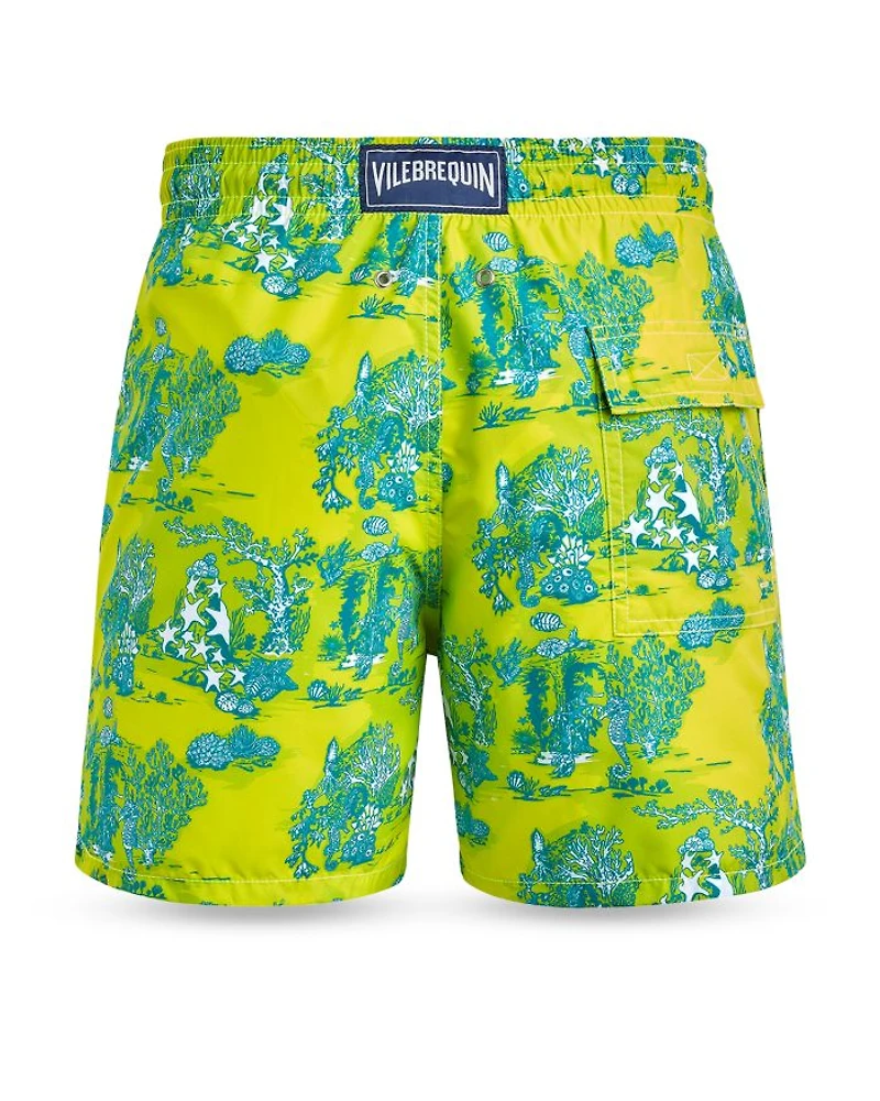 Moorea Deep Sea Toile De Jouy Print 6" Swim Trunks