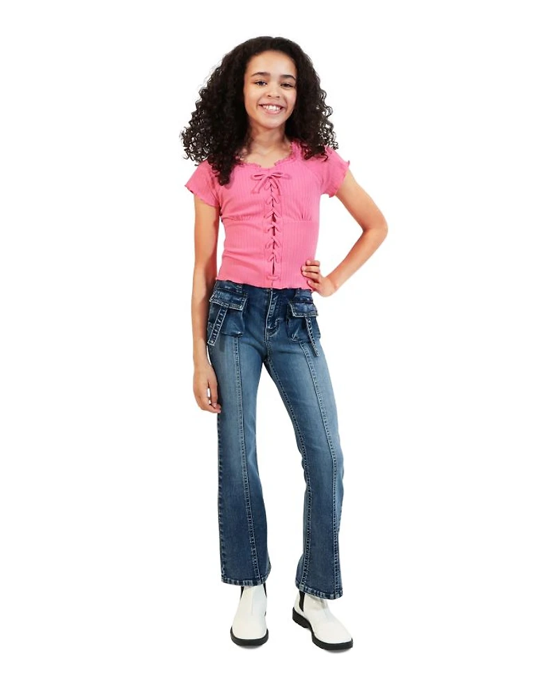 Girls' Mock Lace Up Knit Top - Big Kid