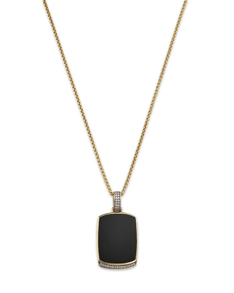 Men's Onyx & Diamond Dog Tag Pendant Necklace in 14K Yellow Gold, 22"