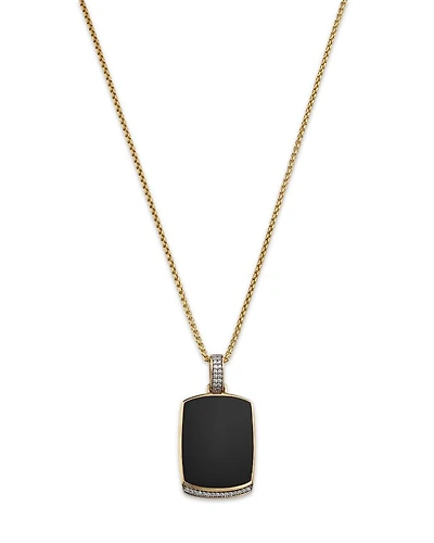 Men's Onyx & Diamond Dog Tag Pendant Necklace in 14K Yellow Gold, 22"
