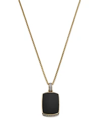 Men's Onyx & Diamond Dog Tag Pendant Necklace in 14K Yellow Gold, 22"