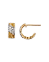 Diamond & Beaded Small Half Hoop Earrings in 14K Yellow Gold, 0.20 tcw
