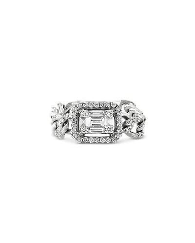 18K White Gold Groumette Link Ring with Diamonds, 0.43 tcw