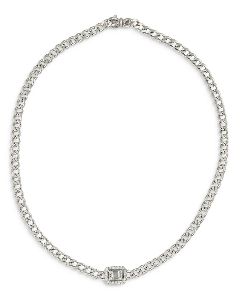 18K White Gold Mosaic Diamond Groumette Link Choker Necklace, 12.5"