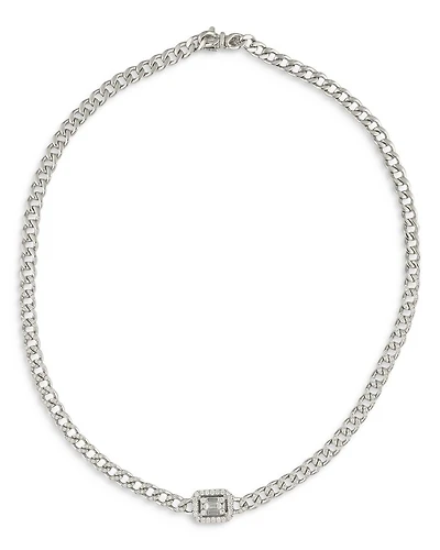 18K White Gold Mosaic Diamond Groumette Link Choker Necklace, 12.5"