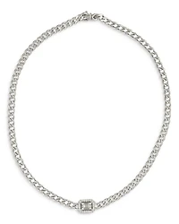 18K White Gold Mosaic Diamond Groumette Link Choker Necklace, 12.5"