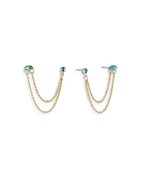 Blue Crystal & Looped Chains Double Piercing Drop Earrings in 18K Gold Plated