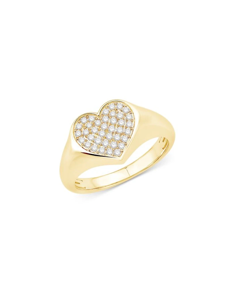 Diamond Heart Signet Ring in 14K Yellow Gold, 0.25 tcw