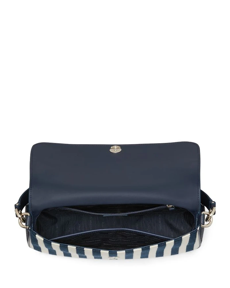 Hudson Striped Canvas Fabric Flap Shoulder Bag