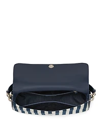 Hudson Striped Canvas Fabric Flap Shoulder Bag