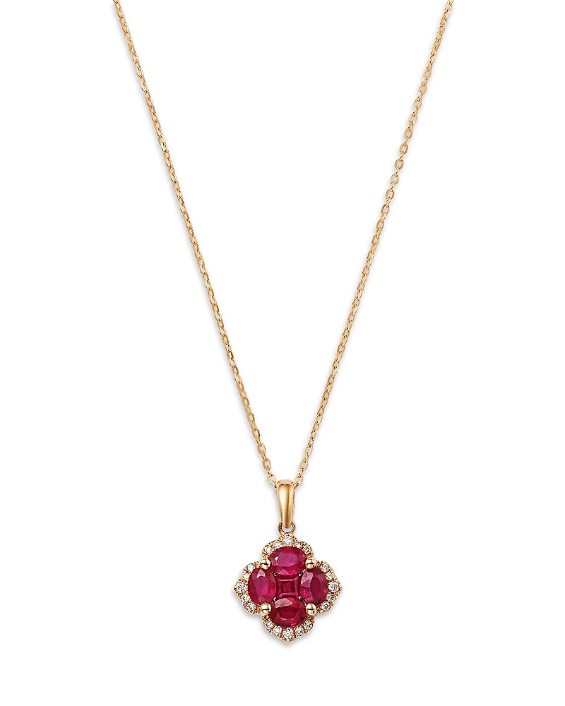 Bloomingdale's Fine Collection Ruby & Diamond Flower Halo Pendant