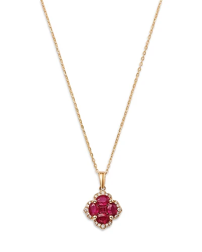 Bloomingdale's Fine Collection Ruby & Diamond Flower Halo Pendant
