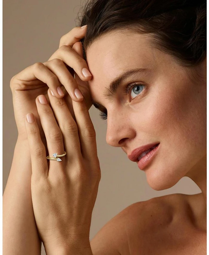 Lab-Grown Diamond Bypass Cuff Ring 14K Yellow Gold, .32ctw Pear & Trillion Lab Grown Diamonds