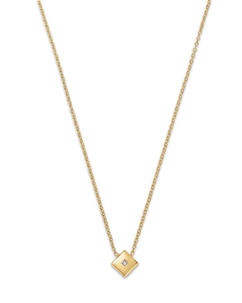 14K Yellow Gold Princess Diamond Nugget Pendant Necklace, 0.02 tcw