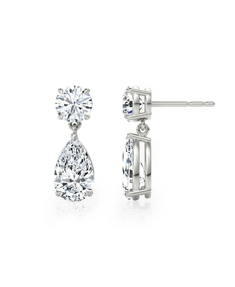 Signature Lab-Grown Diamond Drop Earrings in 14K White Gold, 1.5ctw Round Brilliant & Pear Lab Grown Diamonds