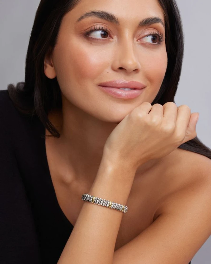 Sterling Silver & 18K Yellow Gold Caviar Bracelet