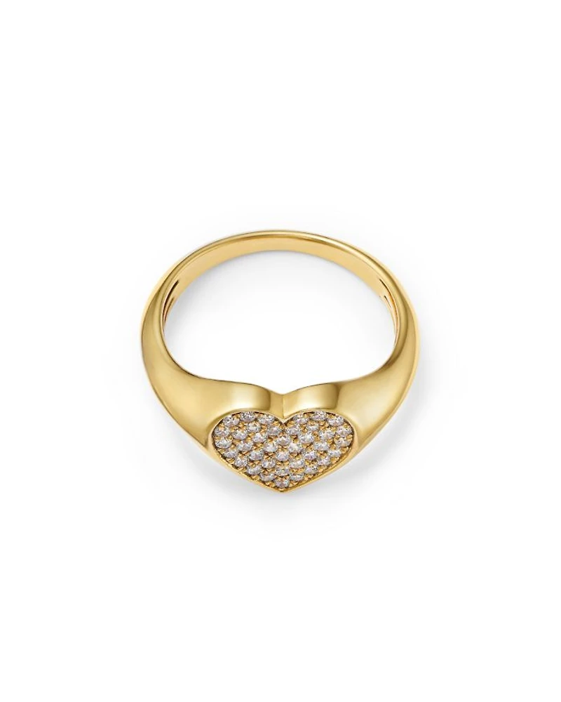 Diamond Heart Signet Ring in 14K Yellow Gold, 0.25 tcw