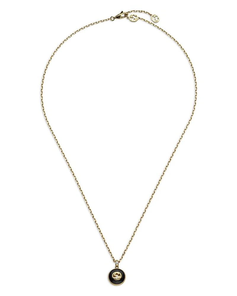18K Yellow Gold Interlocking Onyx & Diamond Logo Pendant Necklace, 16"