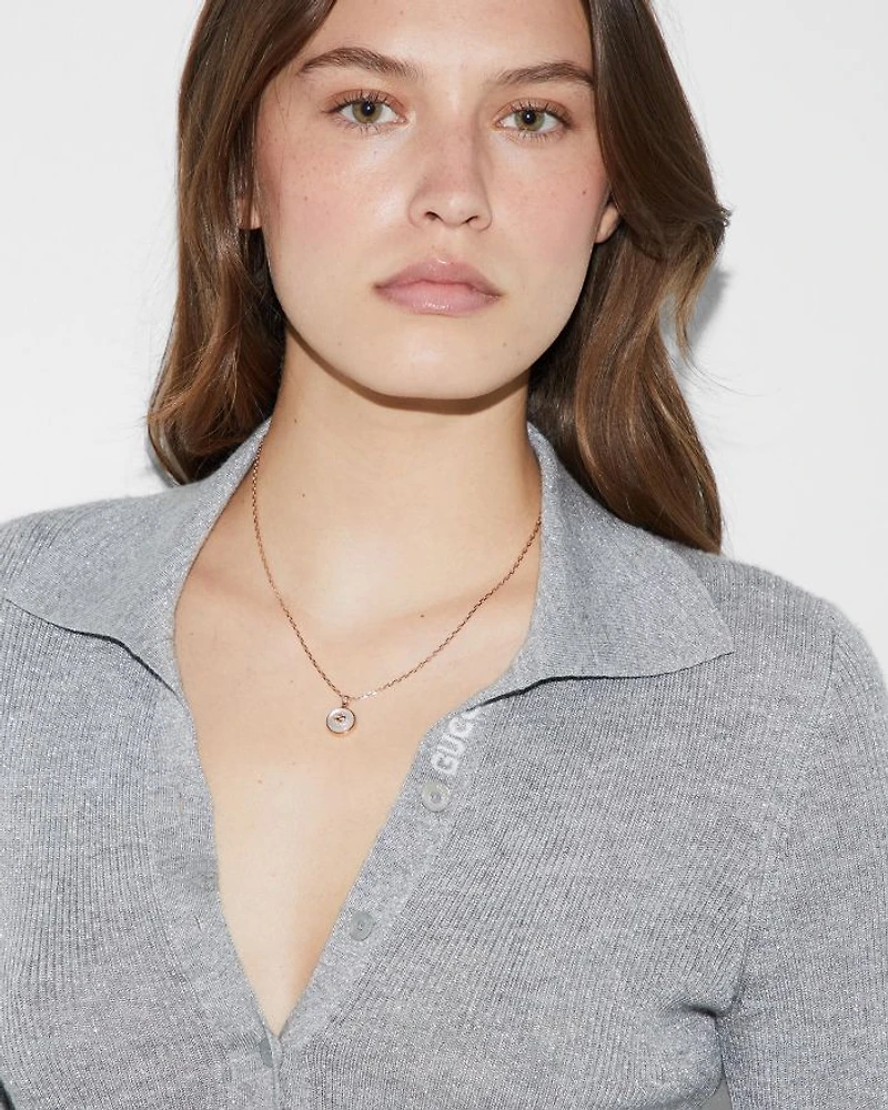18K Rose Gold Interlocking Mother of Pearl & Diamond Logo Reversible Pendant Necklace, 16"
