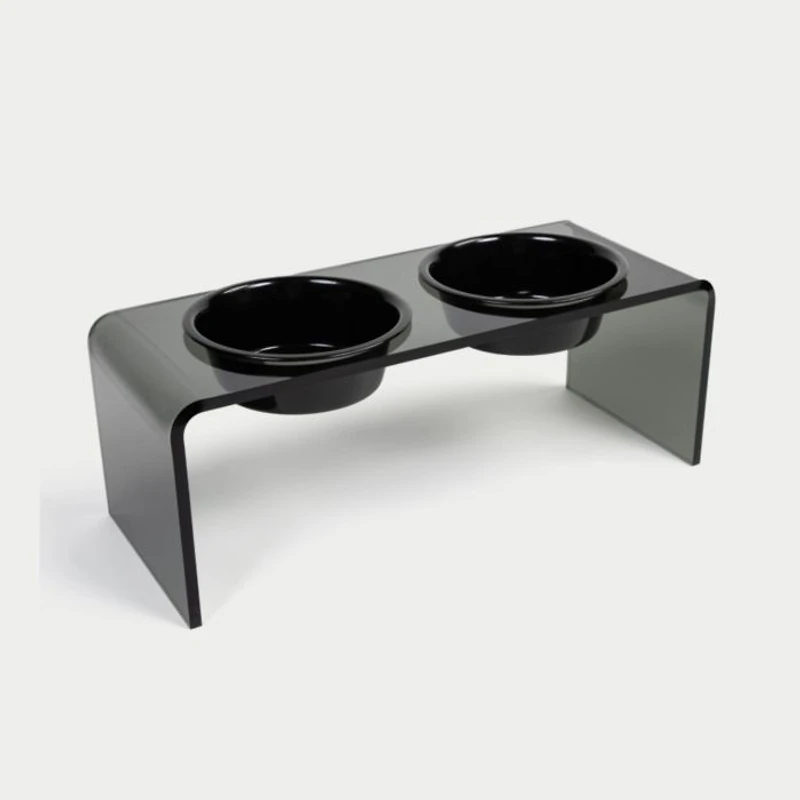 Medium Smoke Grey Double Bowl Pet Feeder, 1 Quart Bowls