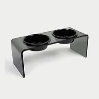 Medium Smoke Grey Double Bowl Pet Feeder, 1 Quart Bowls