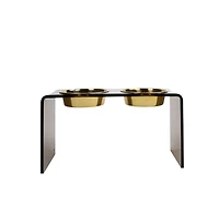 Large Smoke Bronze Double Bowl Pet Feeder, 2 Quart Bowls