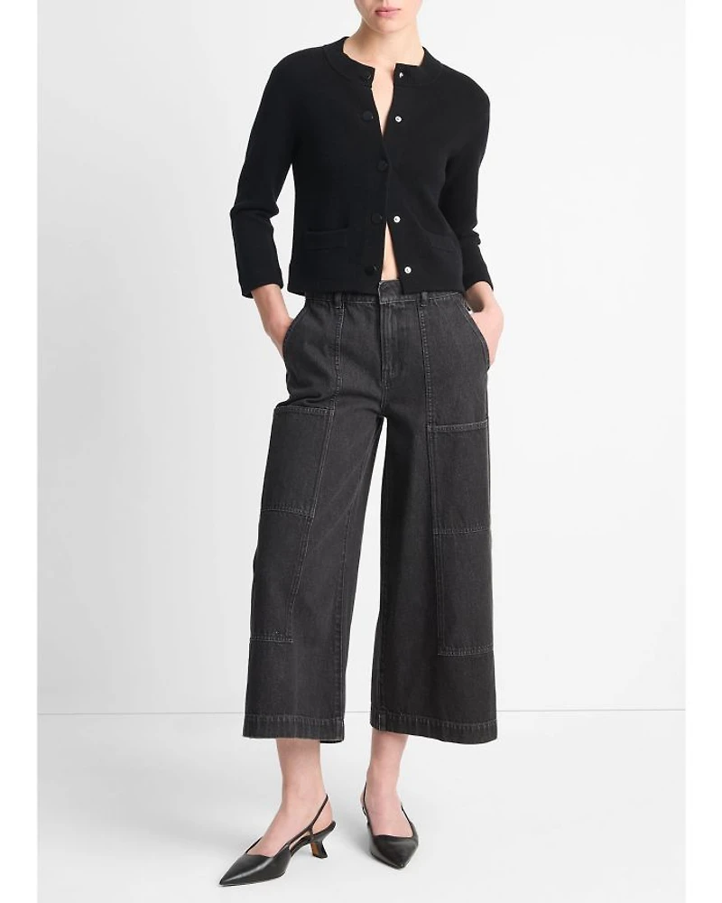 Wool Cashmere Shrunken Snap Front Cardigan