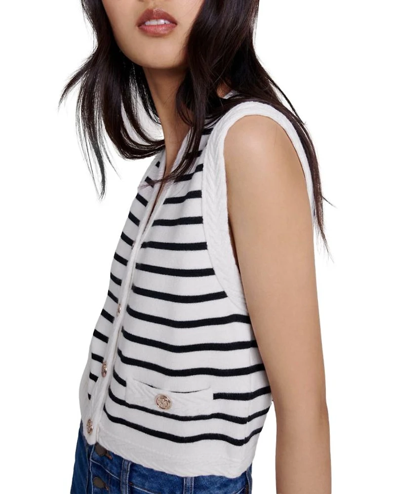 Melisse Striped Sleeveless Cardigan