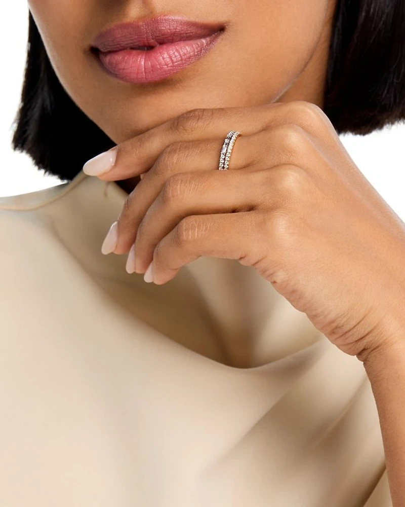Diamond Round & Baguette Double Band in 14K White & Yellow Gold, 0.38 tcw