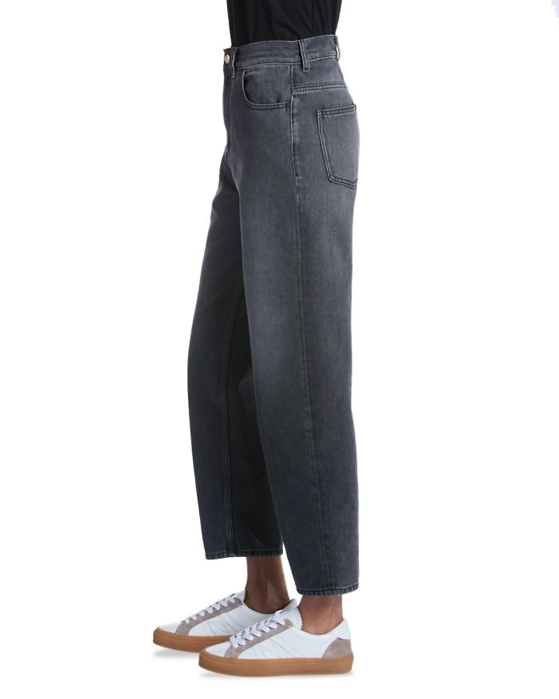 High Rise Cropped Tapered Jeans Grey