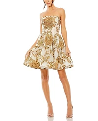 Mac Duggal Strapless Brocade Pocket Detail Mini Dress