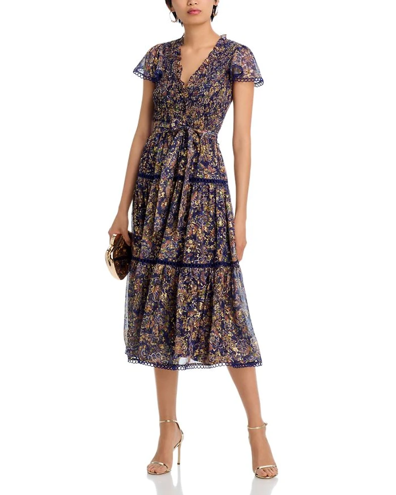 Metallic Floral Midi Dress - Exclusive