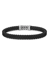 Men's Sterling Silver Chevron Diamond Woven Black Rubber Bracelet