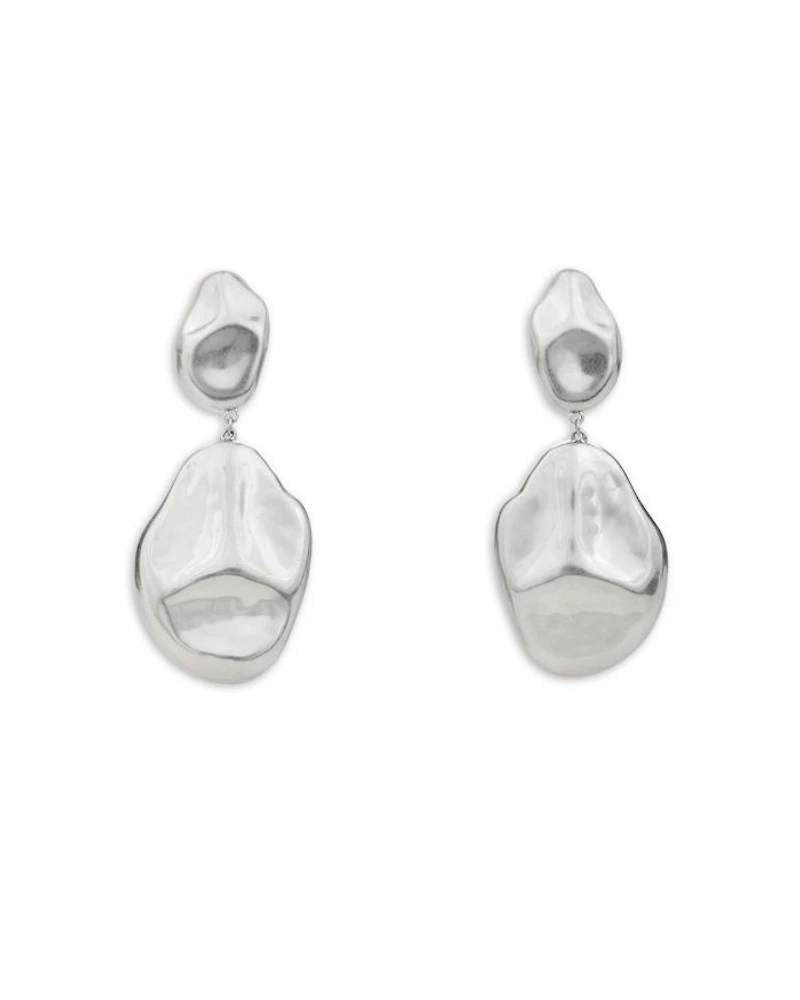 Dunia Hammered Nugget Clip On Drop Earrings in Gold Tone