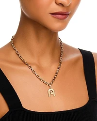 14K Yellow Gold Groovy Diamond Initial Pendant