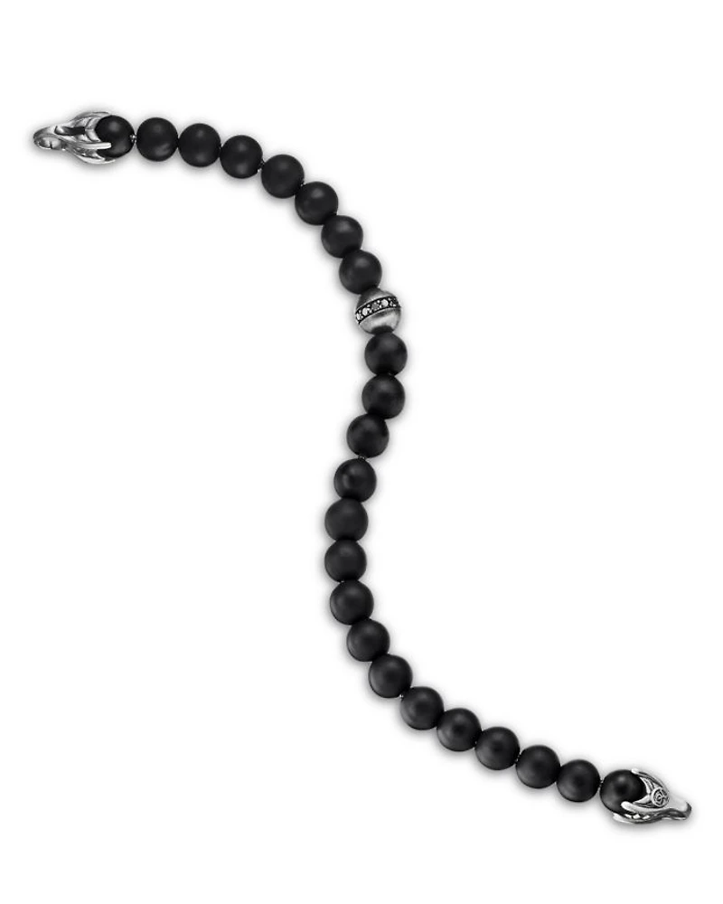 Men's Spiritual Beads Bracelet Sterling Silver with Black Onyx & Pavé Diamond Accent, 8mm