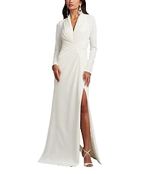 Tadashi Shoji Pullman Draped High Slit Gown