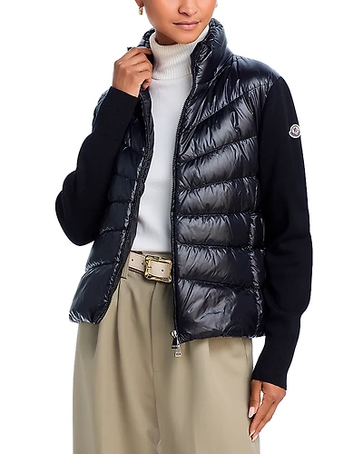 Moncler Mixed Media Wool Puffer Cardigan