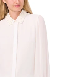Floral Appliqué Collared Blouse