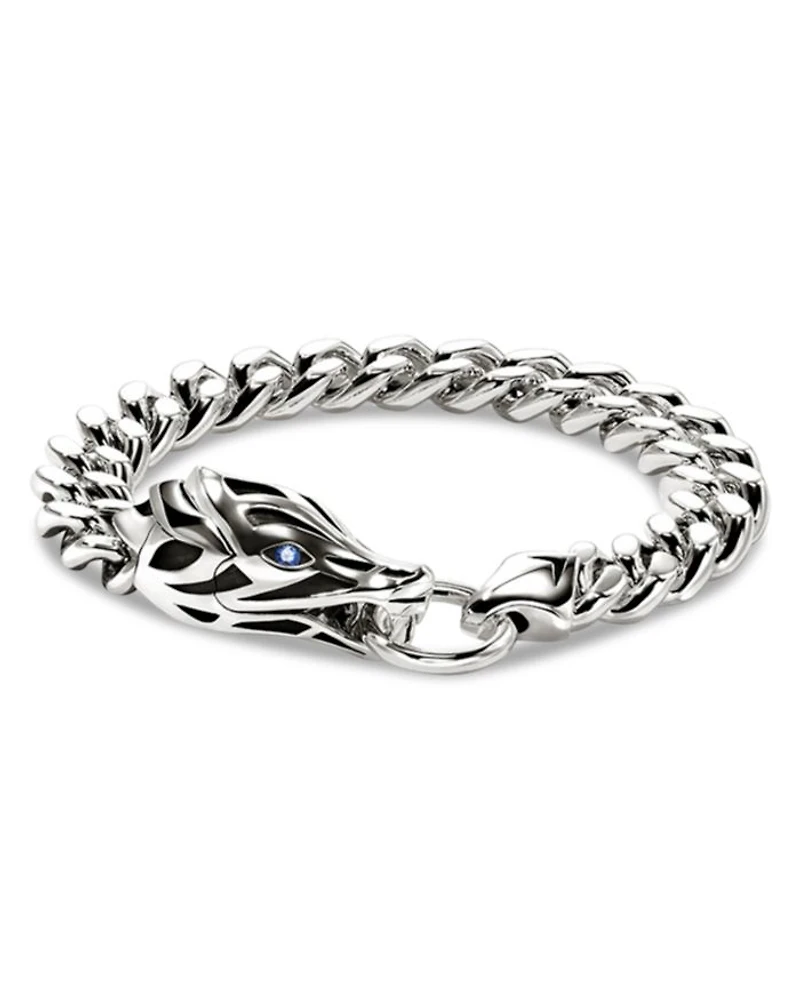 Sterling Silver Naga Blue Sapphire Snake Curb Link Bracelet