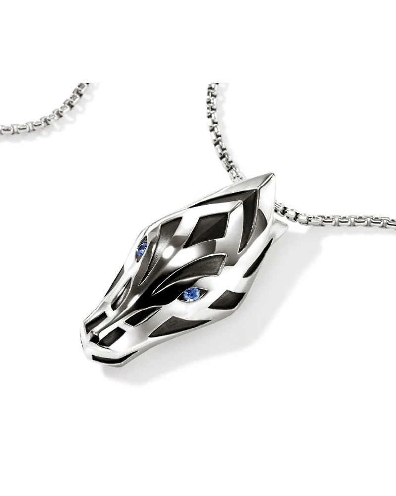 Men's Sterling Silver Naga Blue Sapphire Snake Pendant Necklace, 22"
