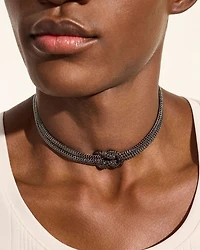 Black Rhodium-Plated Sterling Silver Love Knot Double Woven Chain Statement Necklace, 16"