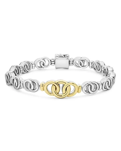 18K Yellow Gold & Sterling Silver Signature Caviar Interlocking Link Bracelet