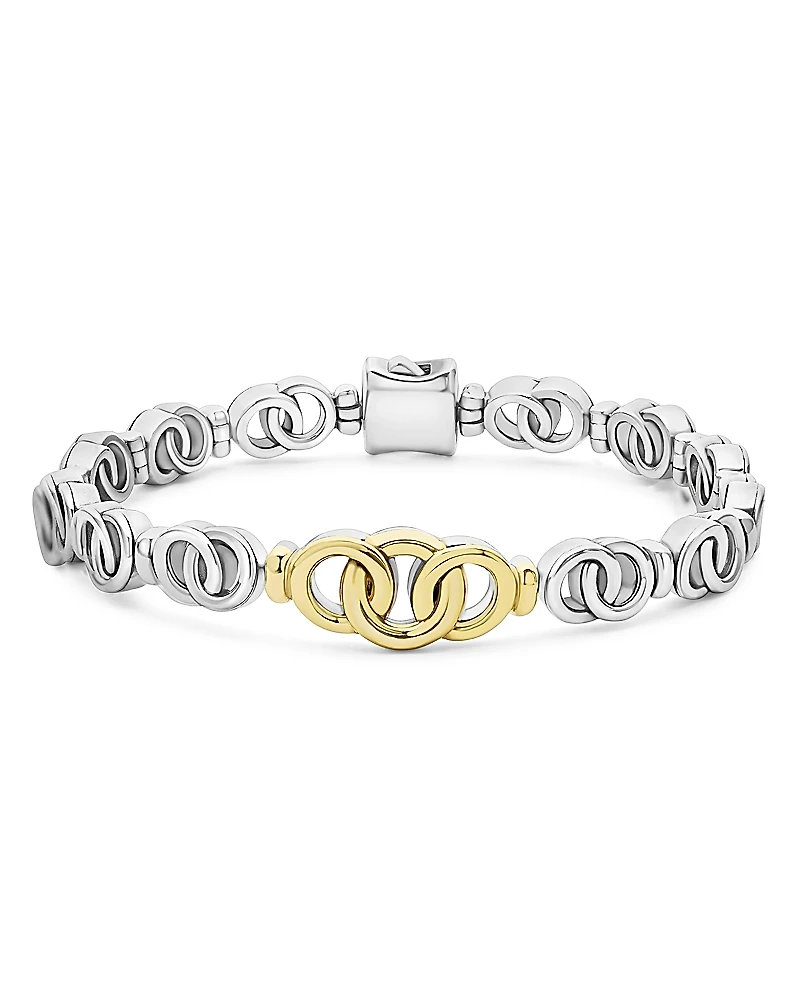 Lagos 18K Yellow Gold & Sterling Silver Signature Caviar Interlocking Link Bracelet