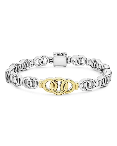 Lagos 18K Yellow Gold & Sterling Silver Signature Caviar Interlocking Link Bracelet