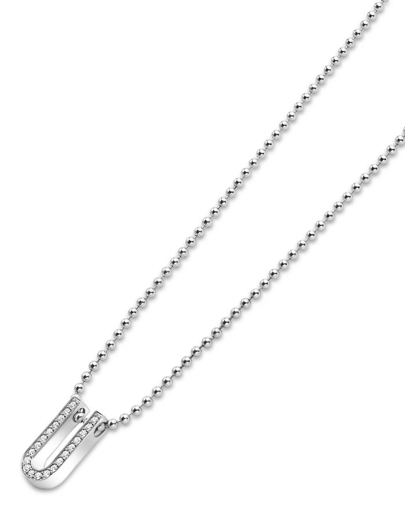 Sterling Silver Caviar Spark Diamond U Pendant Necklace