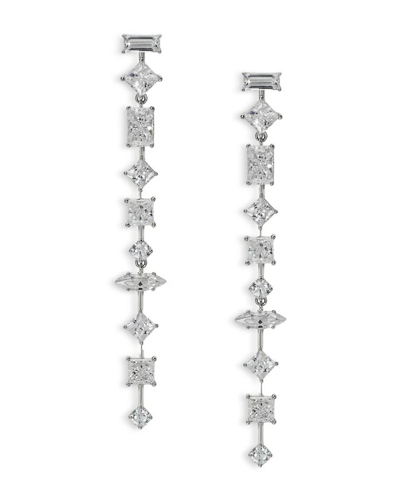 Rare Jewels Cubic Zirconia Linear Drop Earrings Rhodium Plated