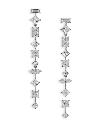 Rare Jewels Cubic Zirconia Linear Drop Earrings Rhodium Plated